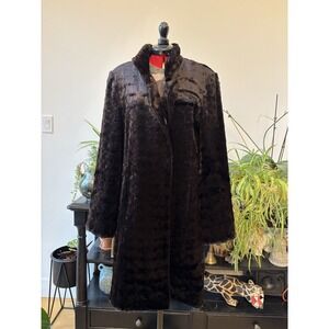 NWOT Melanie‎ Lynn Faux fur mink long coat Brown Rayon Cotton Large Metal Clasps